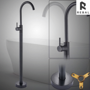 خلاط بانيو أسود مطفي أرضي بدون سماعة 118 سم