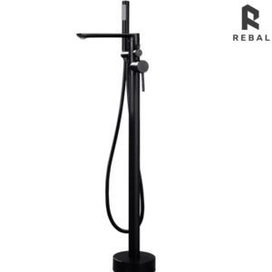 خلاط بانيو أسود مطفي أرضي مع سماعة 118 سم